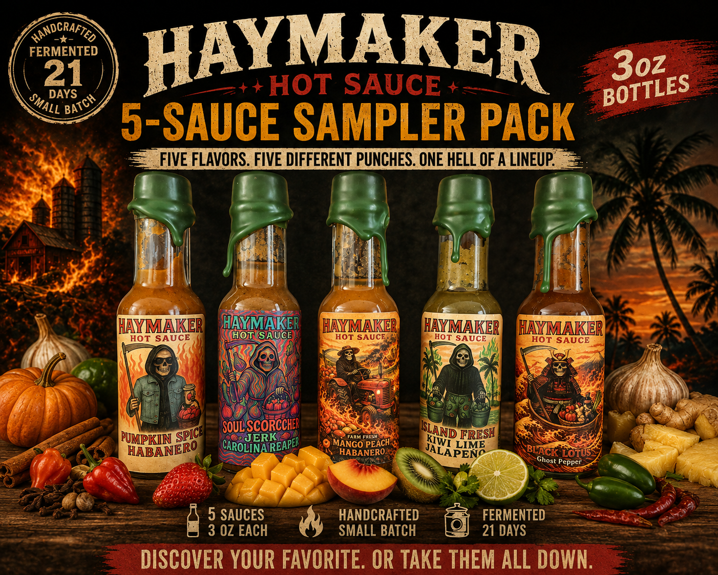 Haymaker Hot Sauce – 5-Sauce Sampler Pack - 3oz